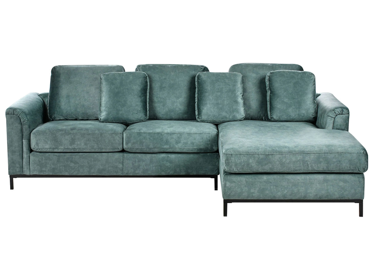 Velvet Corner Sofa Teal Blue Water-Repellent Pet-Friendly Fabric Upholstered L-Shape Left-Hand Orientation Beliani