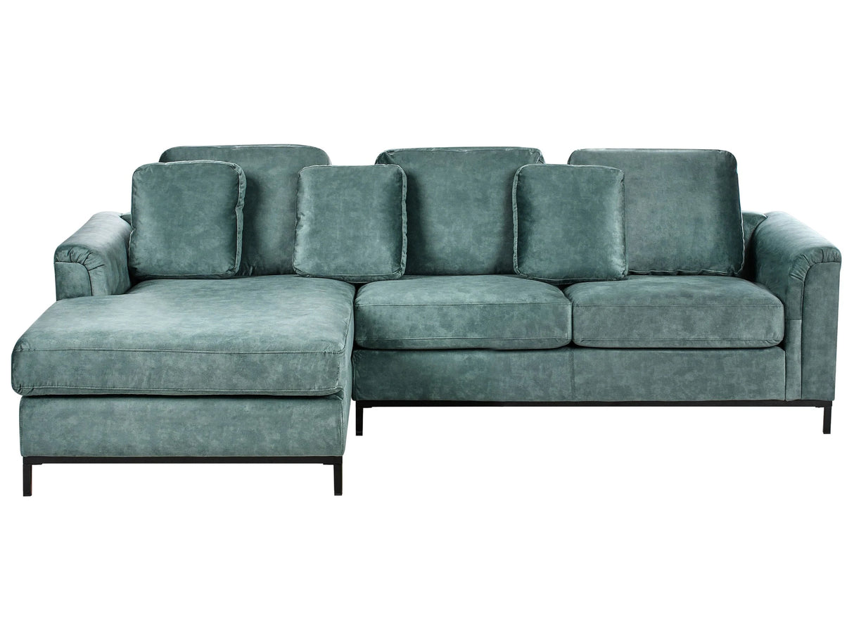 Velvet Corner Sofa Teal Blue Water-Repellent Pet-Friendly Fabric Upholstered L-Shape Right-Hand Orientation Beliani