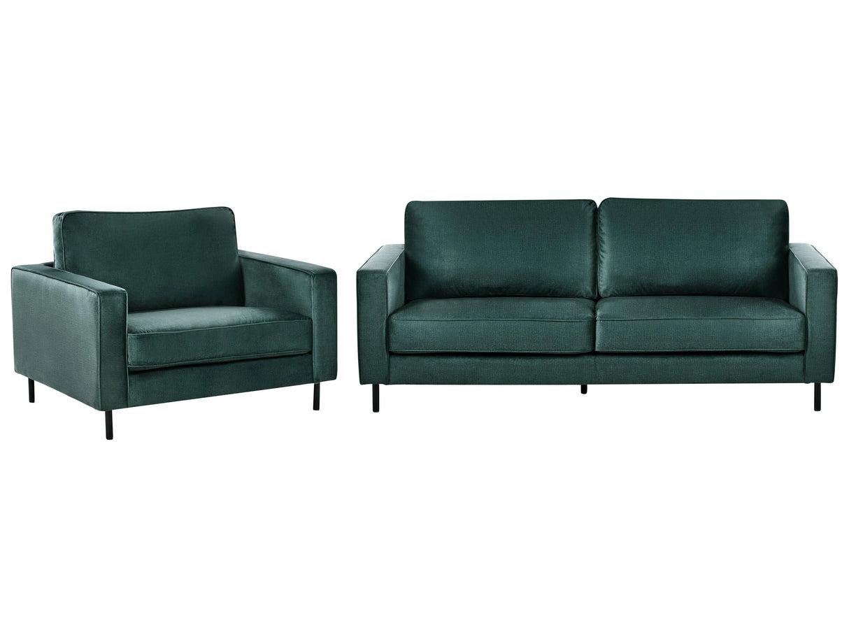 Sofa Set Dark Green Velvet Polyester 3 Seater Sofa Armchair Retro Living Room Design Beliani