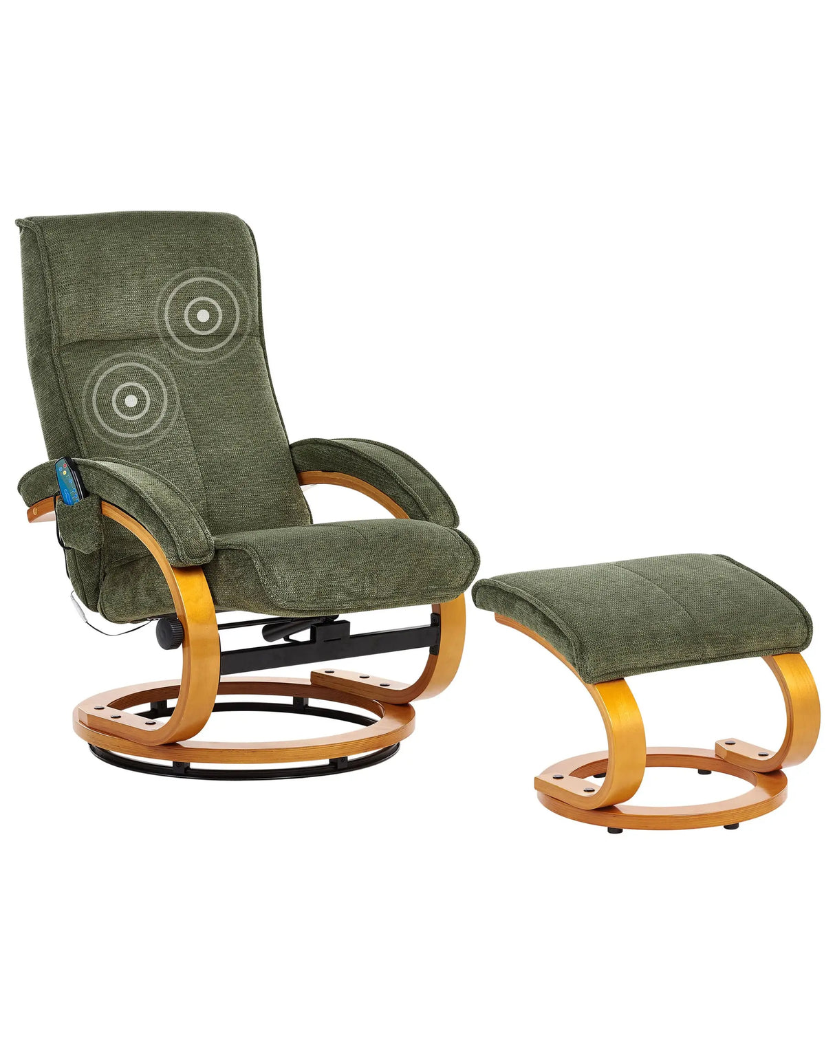 Recliner Armchair Green with Footstool Polyester Fabric Upholstered Wooden Frame Heating Massage Function Retro Design Beliani