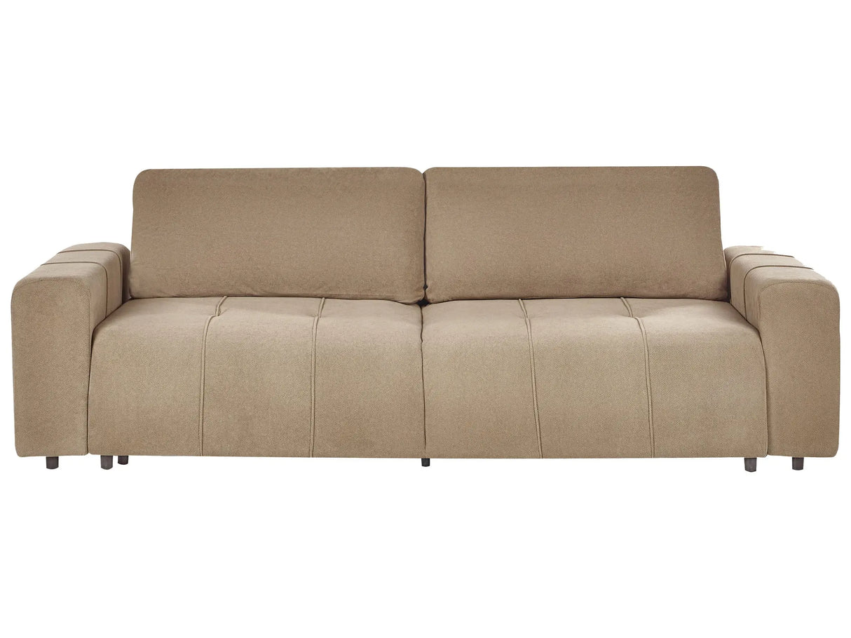 3 Seater Sofa Bed Brown Fabric Upholstery with Storage Thickly Padded Modern Style Living Room Furniture Beliani