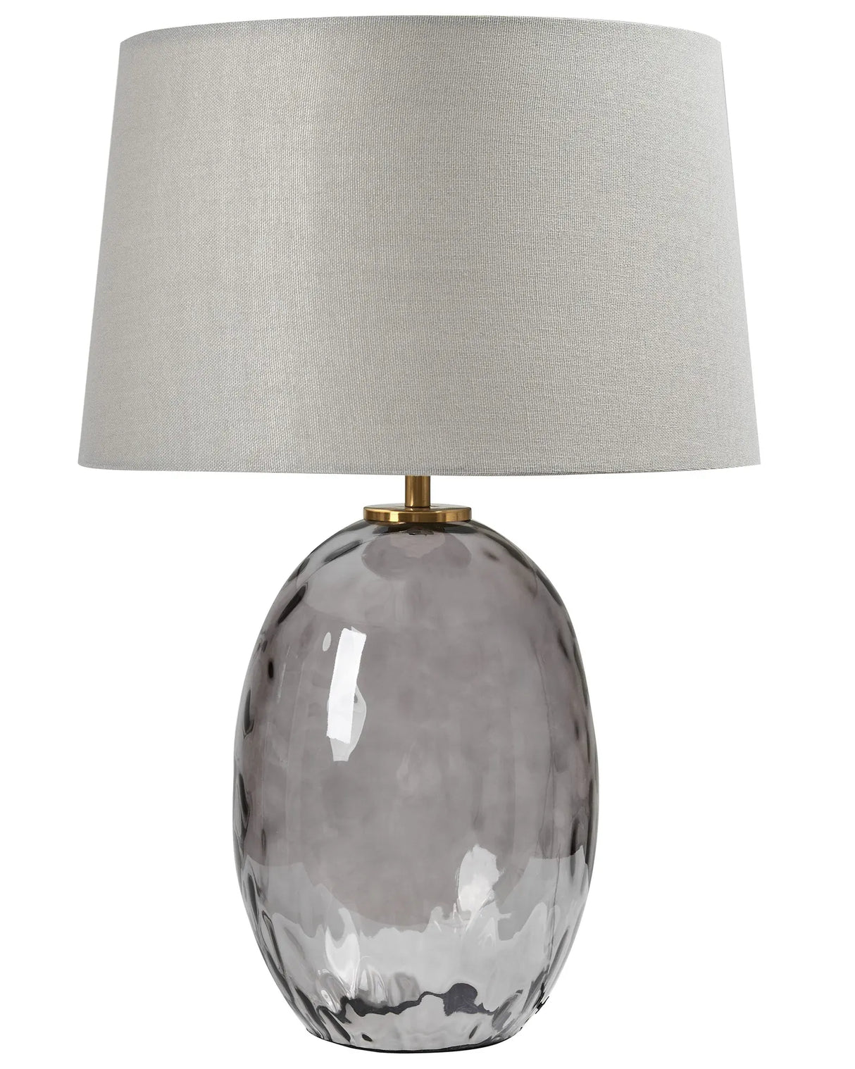 Table Lamp Transparent and Grey Smoked Glass Base Fabric Drum Shade Modern Design Beliani