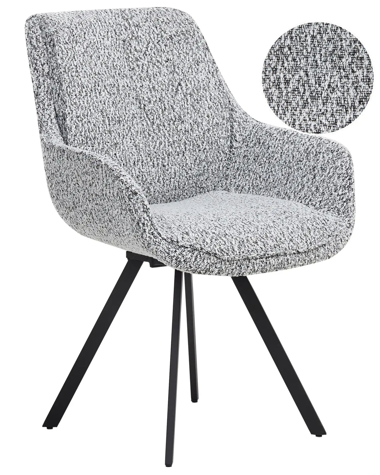 Swivel Dining Chair Black and White Boucle Curved Backrest Scnadinavian Style Beliani