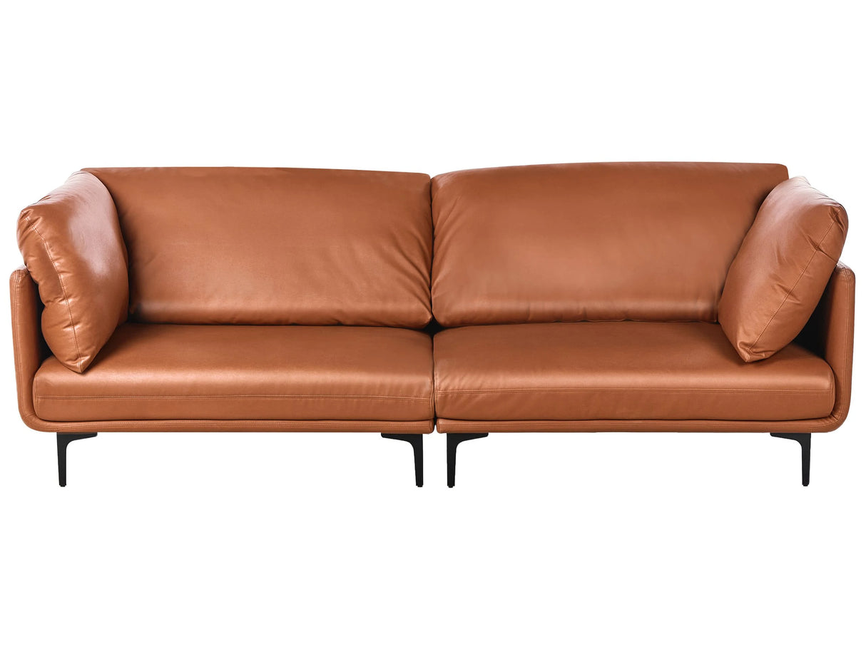 3 Seater Sofa Golden Brown Vegan Leather Polyester Retro Modern Beliani