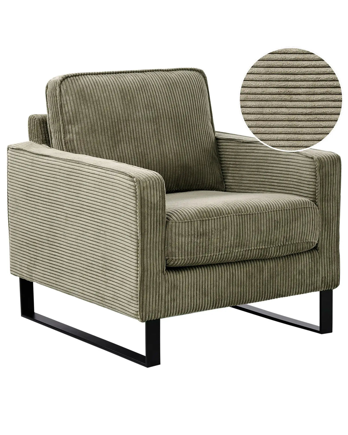 Armchair Green Corduroy Sled Black Legs Modern Living Room Beliani