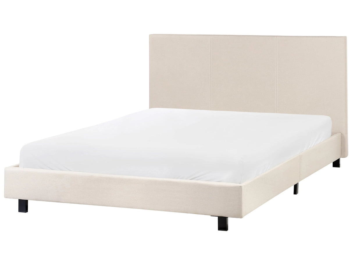 EU Double Size 4ft6 Waterbed Beige Fabric Upholstered with Mattress Headrest Modern Design Beliani