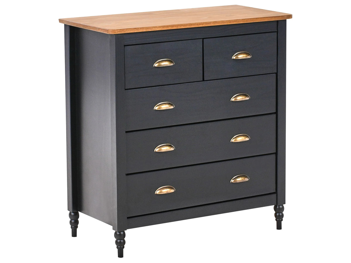 Sideboard Black 5 Drawer Chest Storage Unit Scandinavian Style Wooden Top Beliani