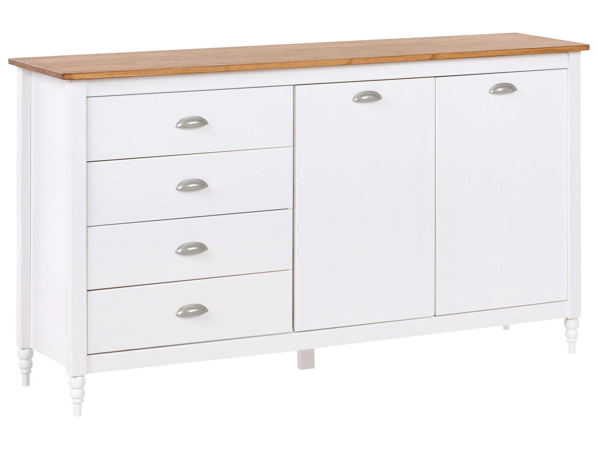 Sideboard White 2 Door 4 Drawer Cabinet Storage Unit Scandinavian Style Wooden Top Beliani