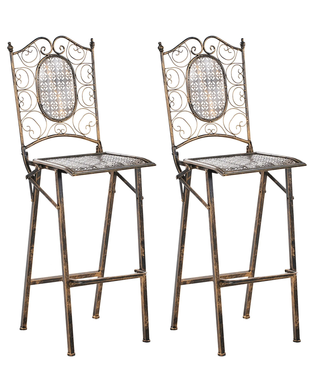 Set of 2 Garden Bar Chairs Black Iron Foldable Distressed Metal Outdoor UV Rust Resistance French Retro Style Beliani