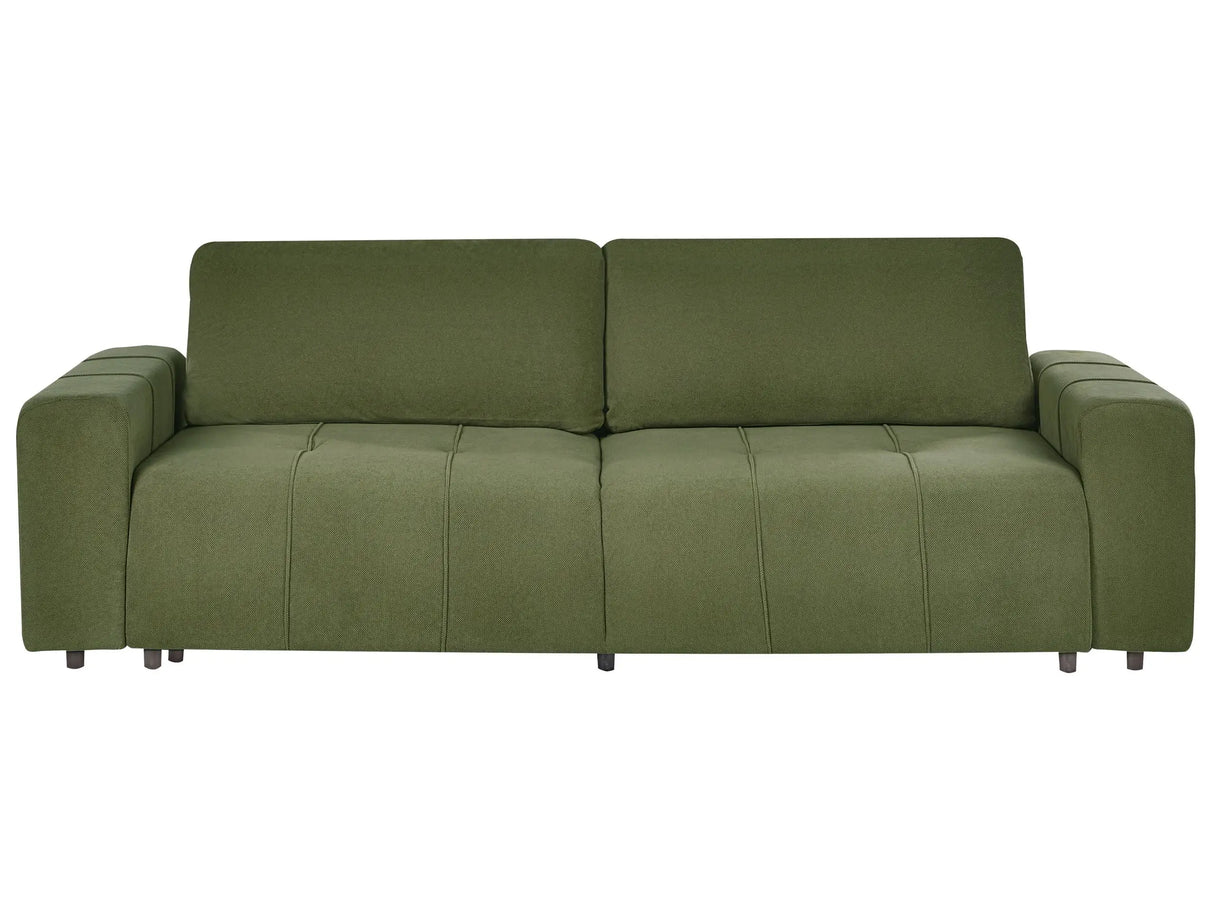 3 Seater Sofa Bed Green Fabric Upholstery with Storage Thickly Padded Modern Style Living Room Furniture Beliani