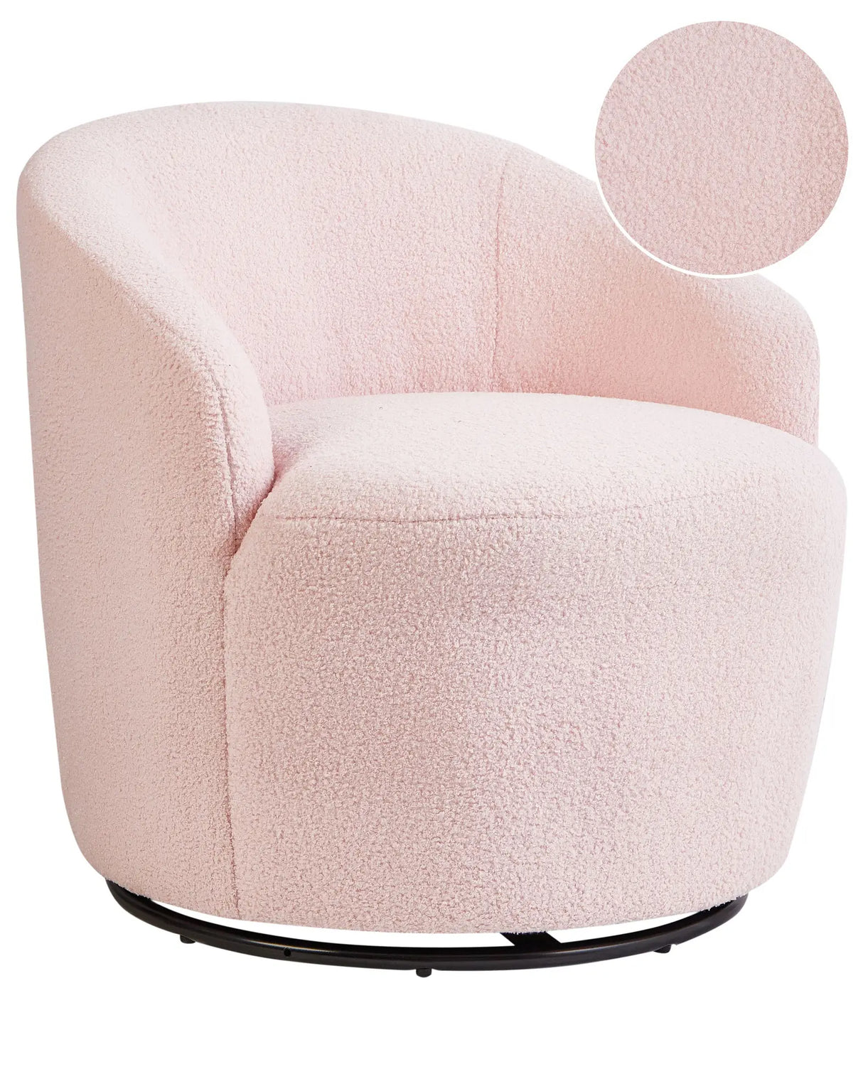 Armchair Pastel Pink Boucle Fabric Soft Nubby Black Base Swivel 360 Retro Glam Art Decor Style Beliani
