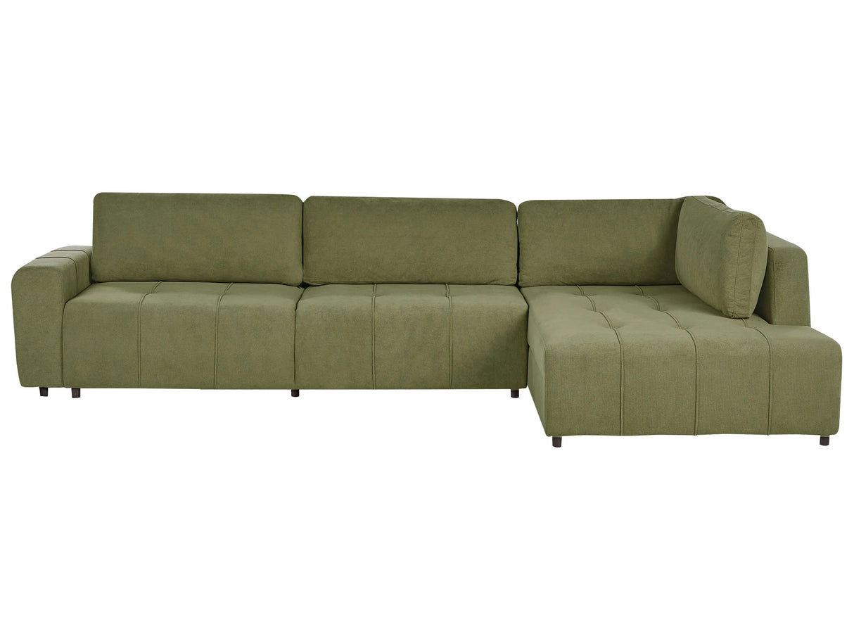 4 Corner Seater Sofa Bed Left Handed Green Fabric Upholstery with Storage Thickly Padded Modern Style Living Room Furniture Beliani