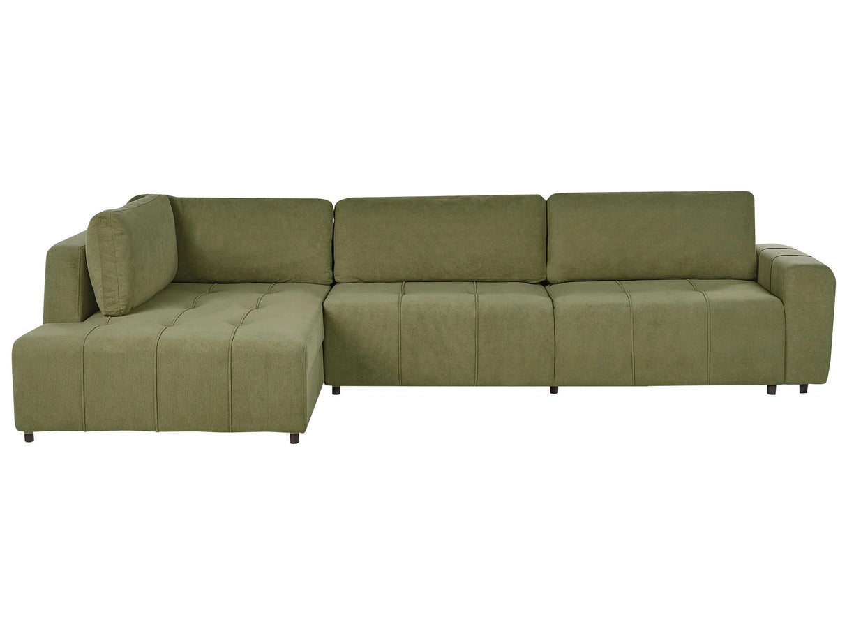 4 Corner Seater Sofa Bed Right Handed Green Fabric Upholstery with Storage Thickly Padded Modern Style Living Room Furniture Beliani