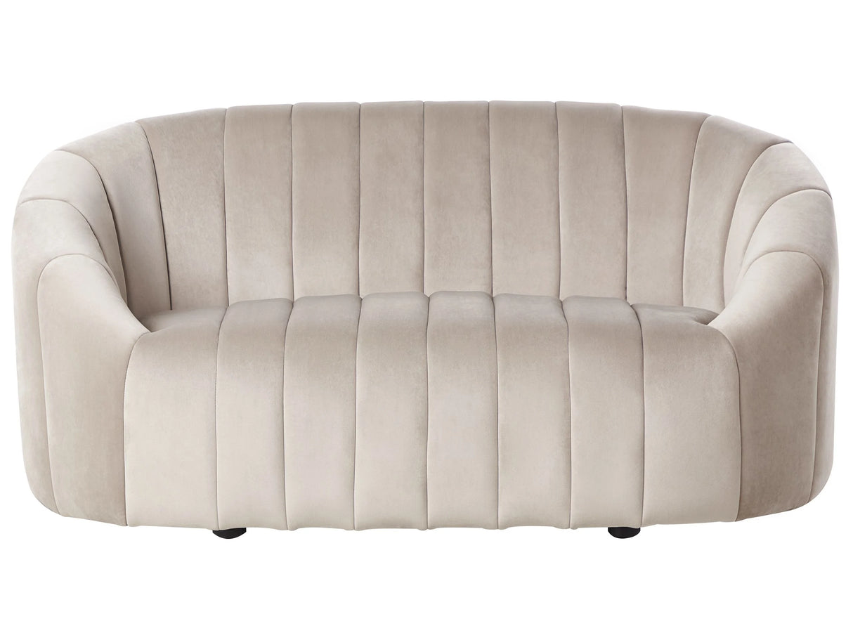 2 Seater Sofa Loveseat Beige Velvet Contemporary Retro Design Tufted Seat Low Back Beliani