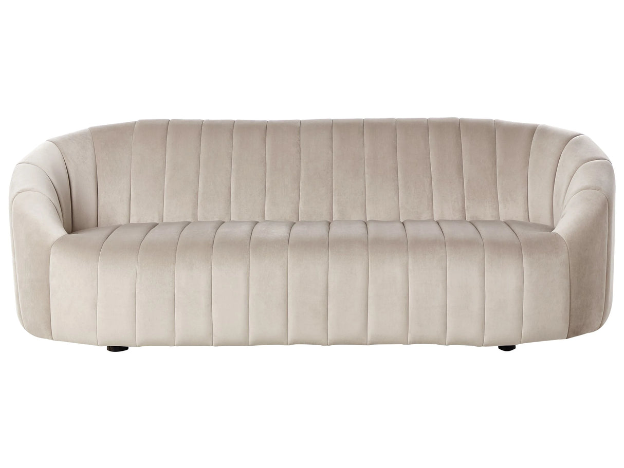 3 Seater Sofa Beige Velvet Contemporary Retro Design Tufted Seat Low Back Beliani