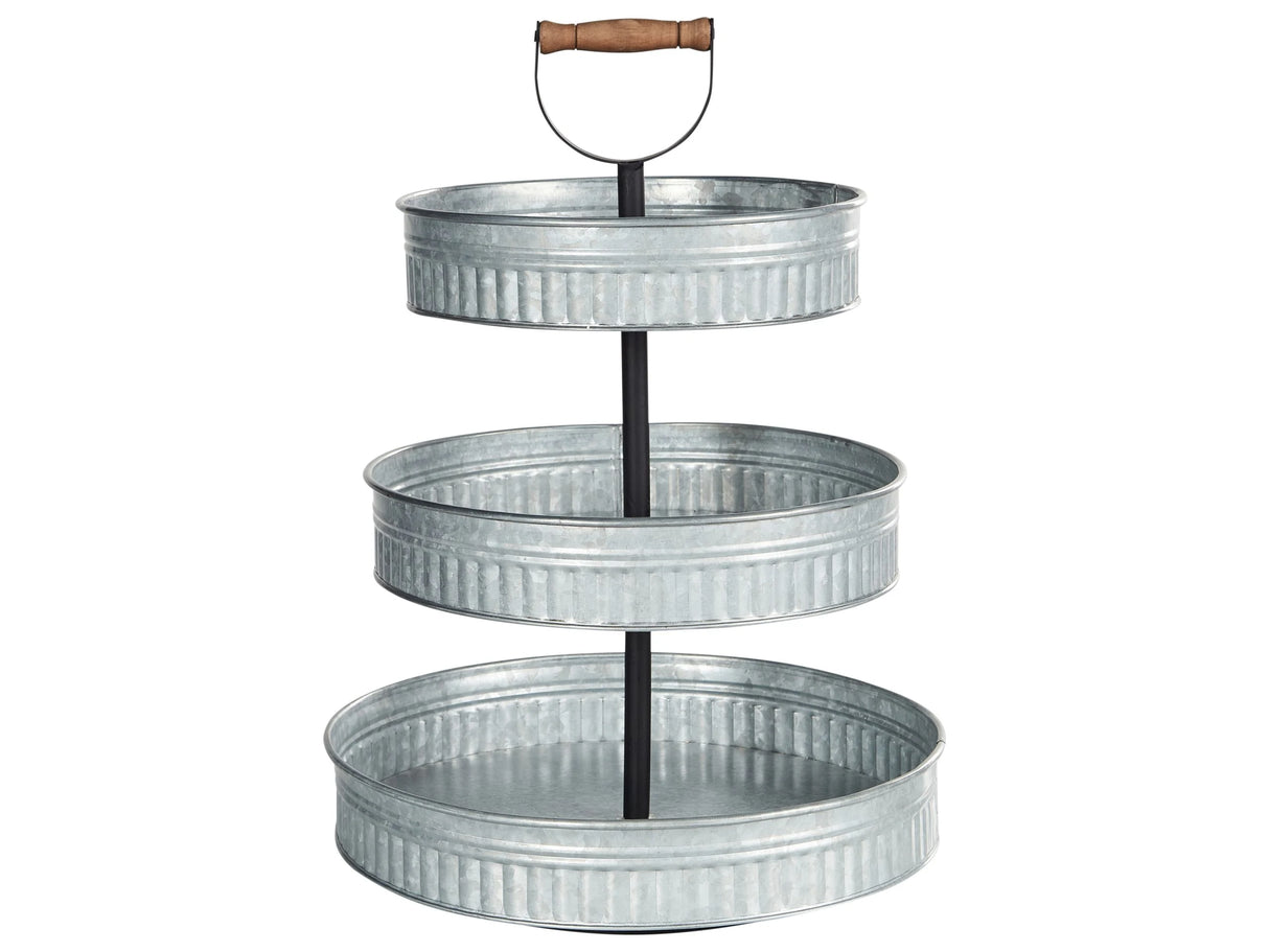 3-Tiered Cake Stand Silver Iron 38 x 38 x 54 cm Decorative Stylish Carved Serving Tray Pastry Holder Beliani