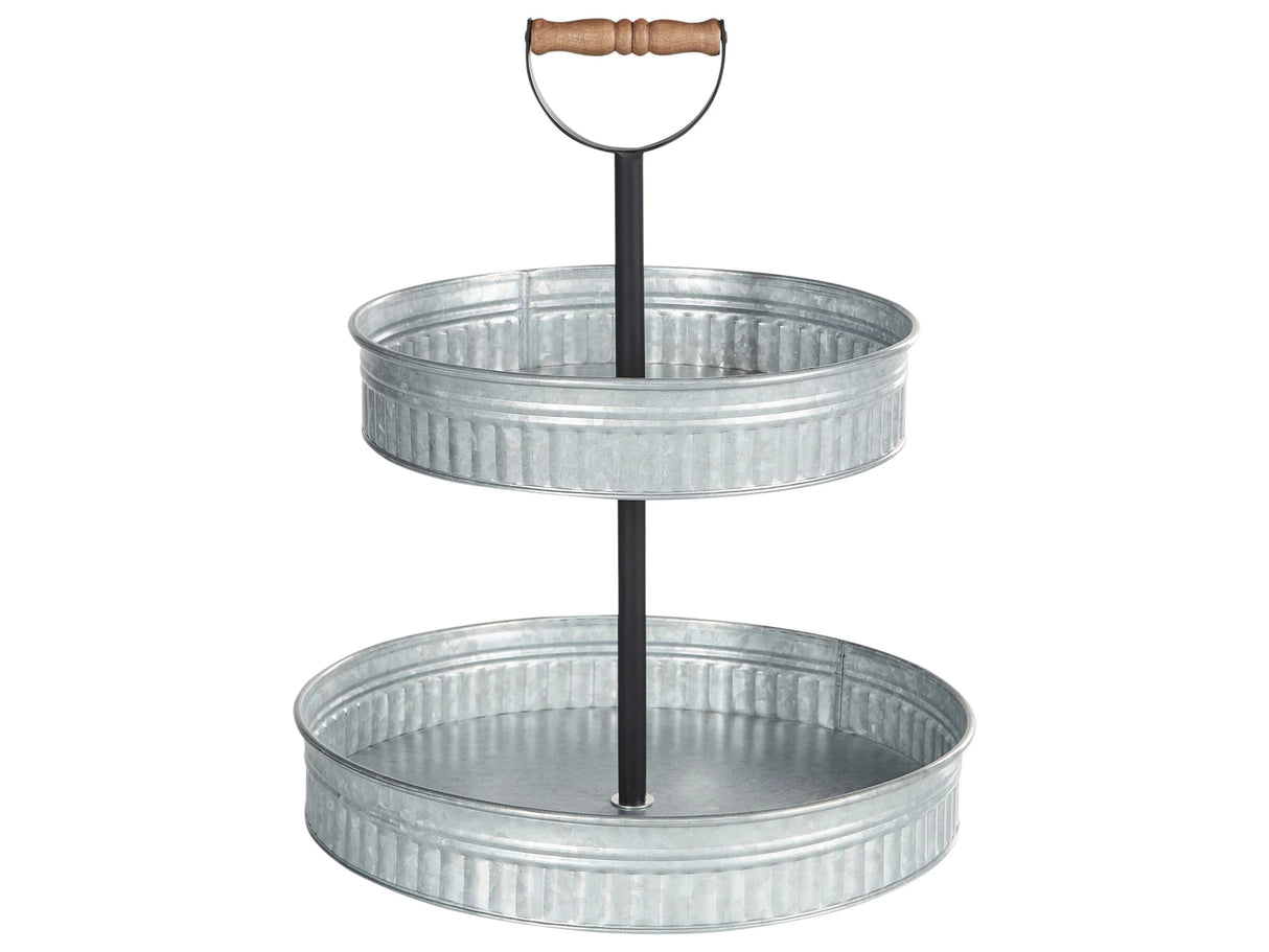 2-Tiered Cake Stand Silver Iron 38 x 38 x 50 cm Decorative Stylish Carved Serving Tray Pastry Holder Beliani