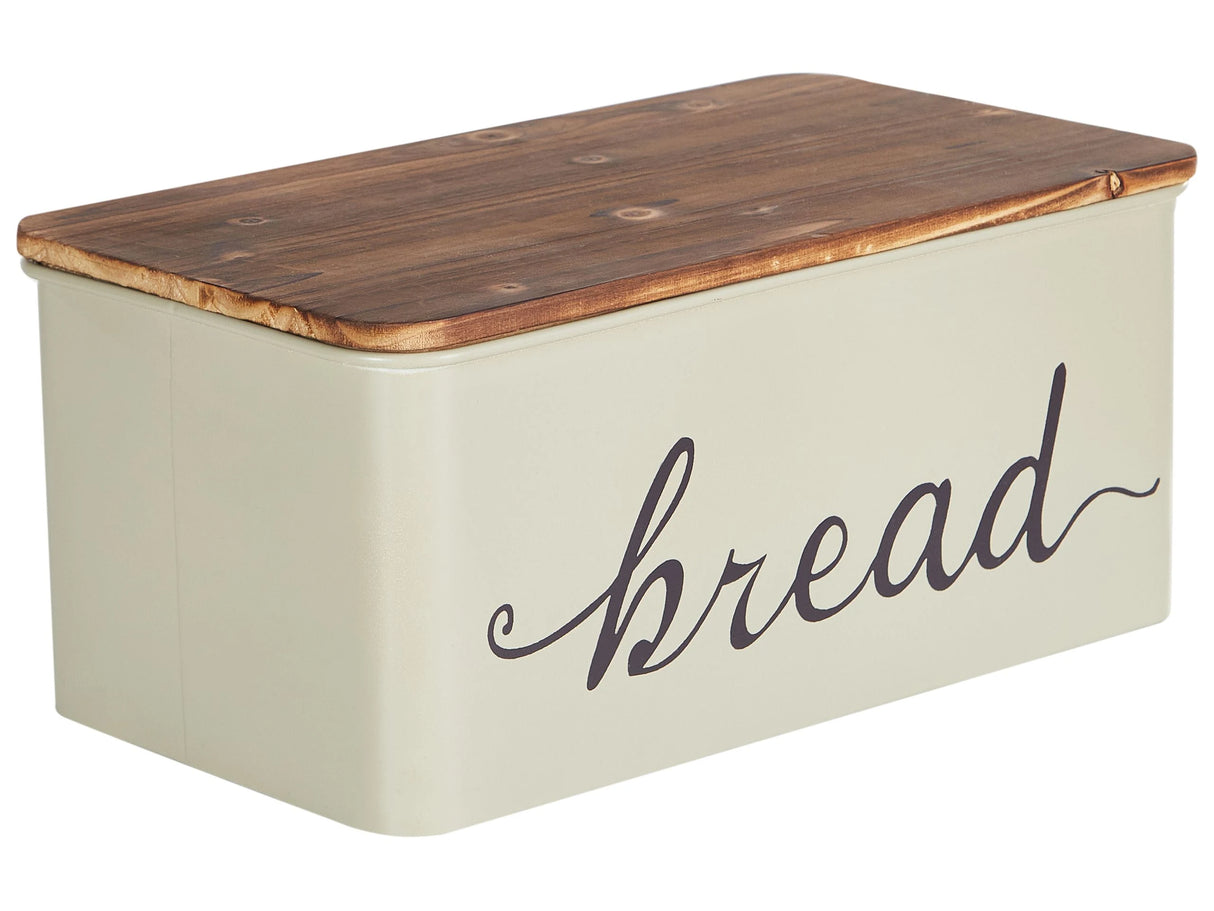 Bread Box Beige Bin Iron 30 x 17 x 16 cm Decorative Stylish with Lid Beliani
