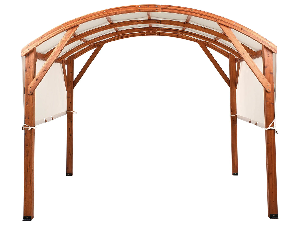 Pergola Off White Wood Fabric Roof Wooden Frame 303 x 300 cm Modern Industrial Garden Pavilion Beliani