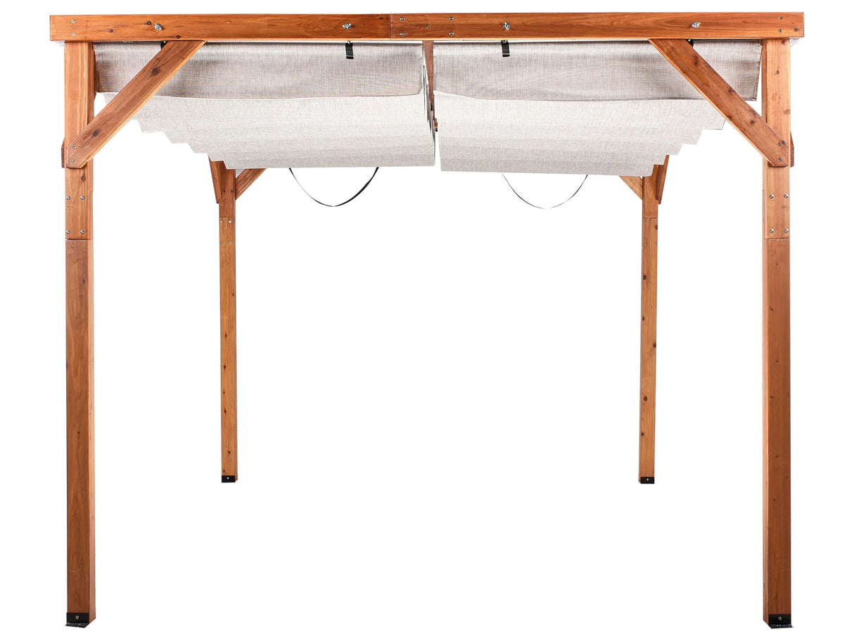 Pergola Beige Fabric Fir Wood Construction 320 x 380 cm Fabric Foldable Shade Wooden Frame Garden Pavilion Beliani