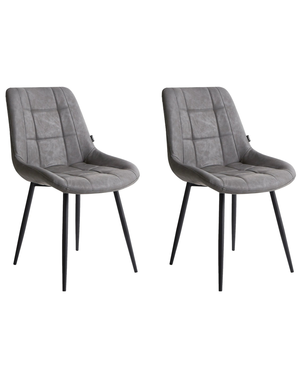 Set of 2 Dining Chairs Grey Faux Leather Black Iron Legs Modern Upholstered Chairs Beliani