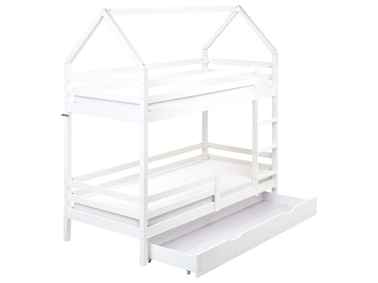 Double Bunk Bed with Storage White Pine Wood EU Single Size 3ft High Sleeper Children Kids Bedroom Beliani