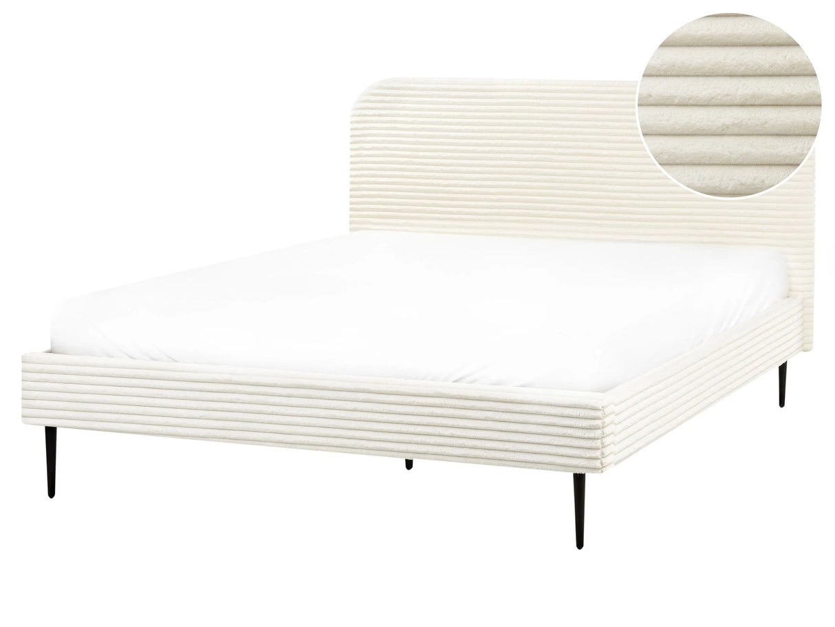 Bed Frame Off-White Corduroy Jumbo Cord EU King Size Bed 5ft3 Upholstered Frame Wide Ridges Beliani