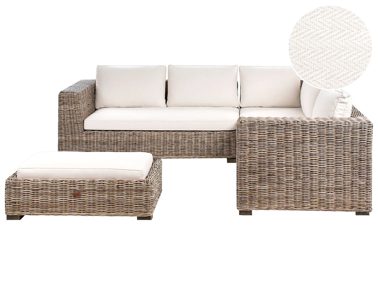 Garden Sofa Set Grey Natural Rattan 5 Seater with Ottoman Coffee Table Handmade Weave with Cushions Beliani