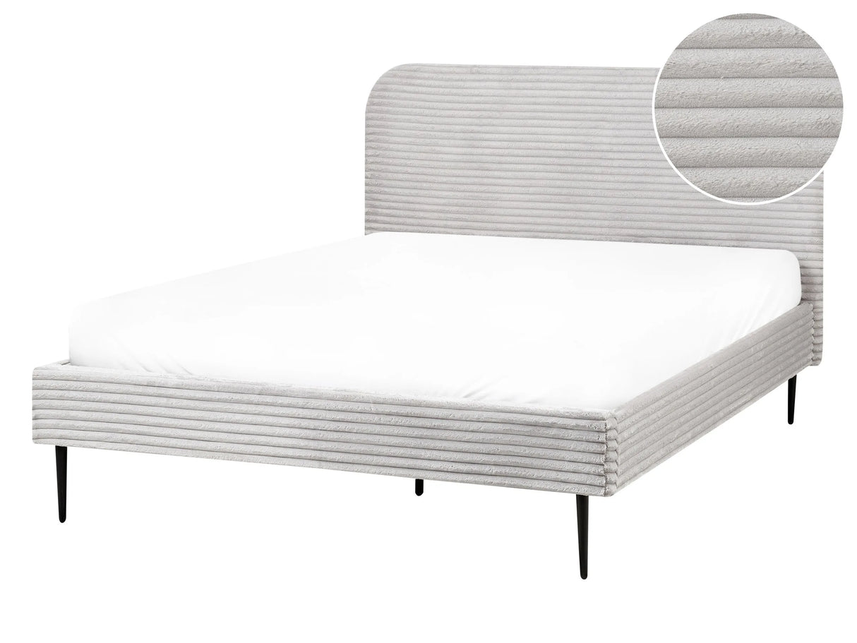 Bed Frame Light Grey Corduroy Jumbo Cord EU Double Size Bed 4.6ft Upholstered Frame Wide Ridges Beliani