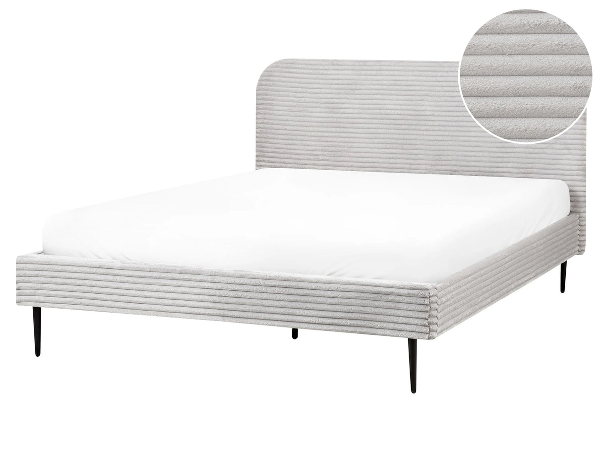 Bed Frame Light Grey Corduroy Jumbo Cord EU King Size Bed 5ft3 Upholstered Frame Wide Ridges Beliani