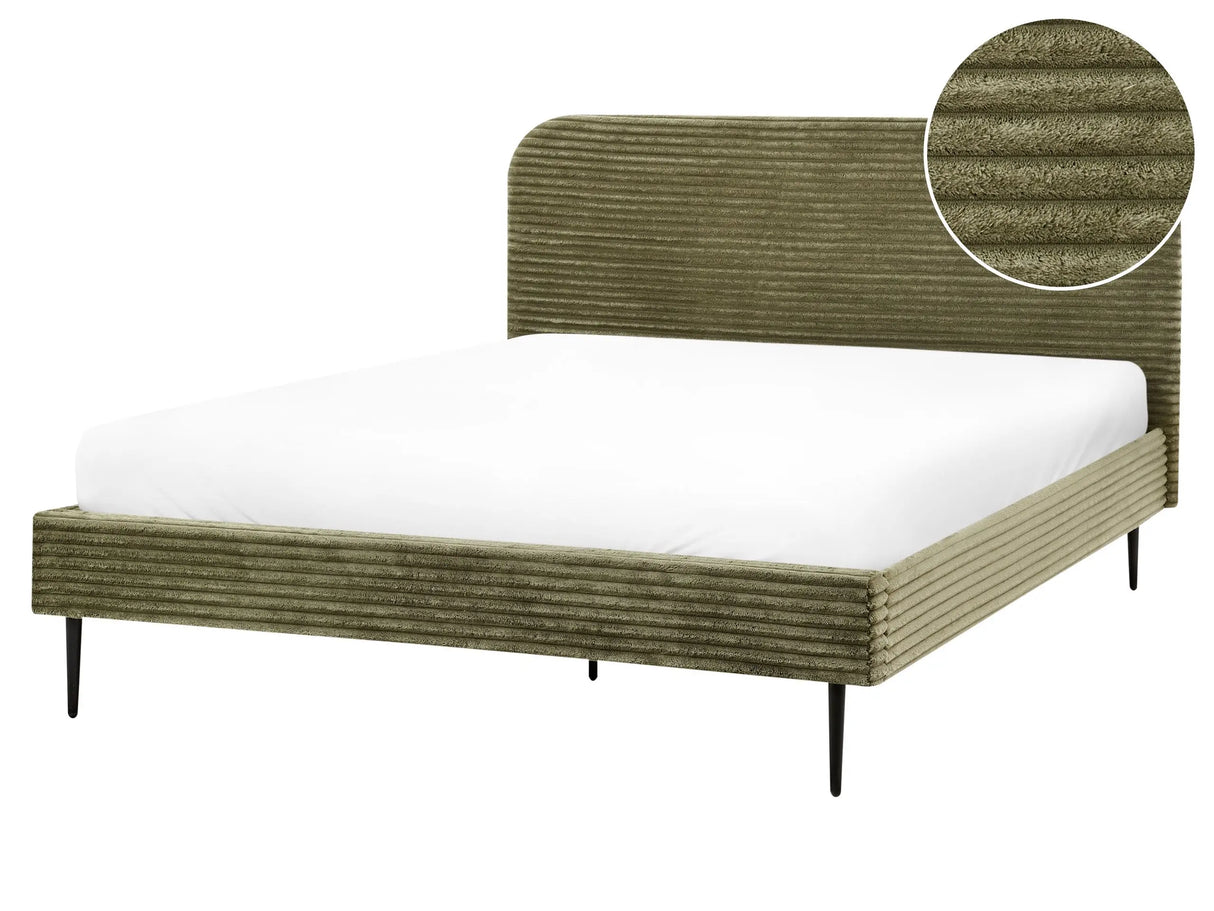 Bed Frame Green Corduroy Jumbo Cord EU King Size Bed 5ft3 Upholstered Frame Wide Ridges Beliani