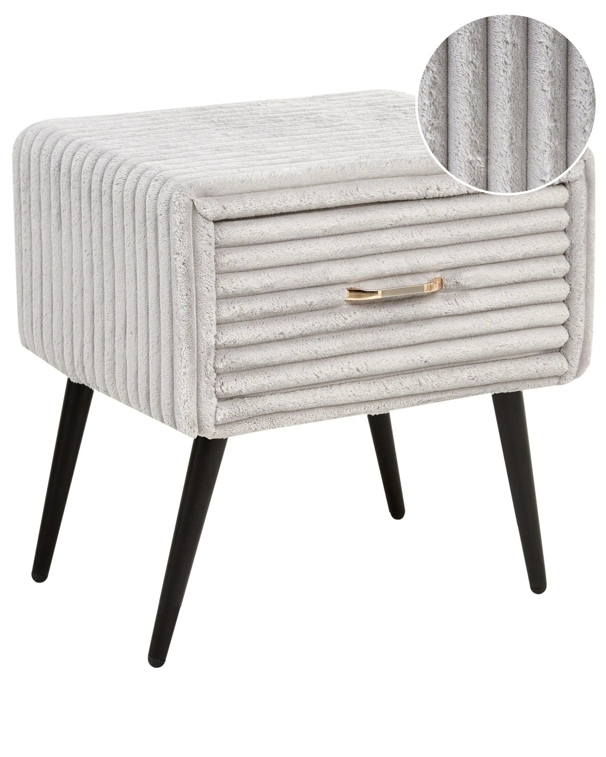 Bedside Table Light Grey Corduroy Jumbo Cord Upholstery Nightstand 1 Drawer Design Beliani