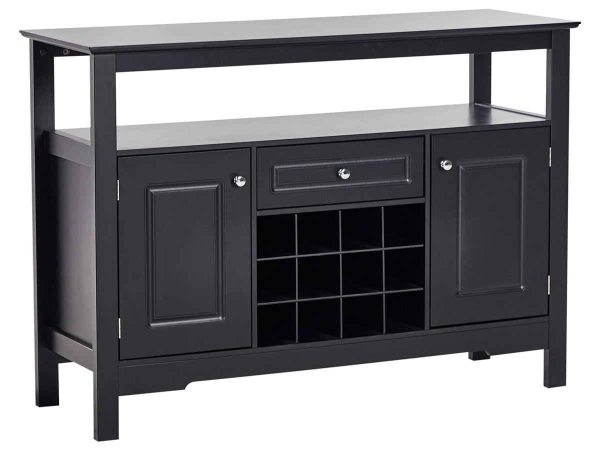 Sideboard Black MDF with Glass Fronts 2 Door Shelves Drawer Wine Rack Mediterranean Style Sideboard Hallway Beliani