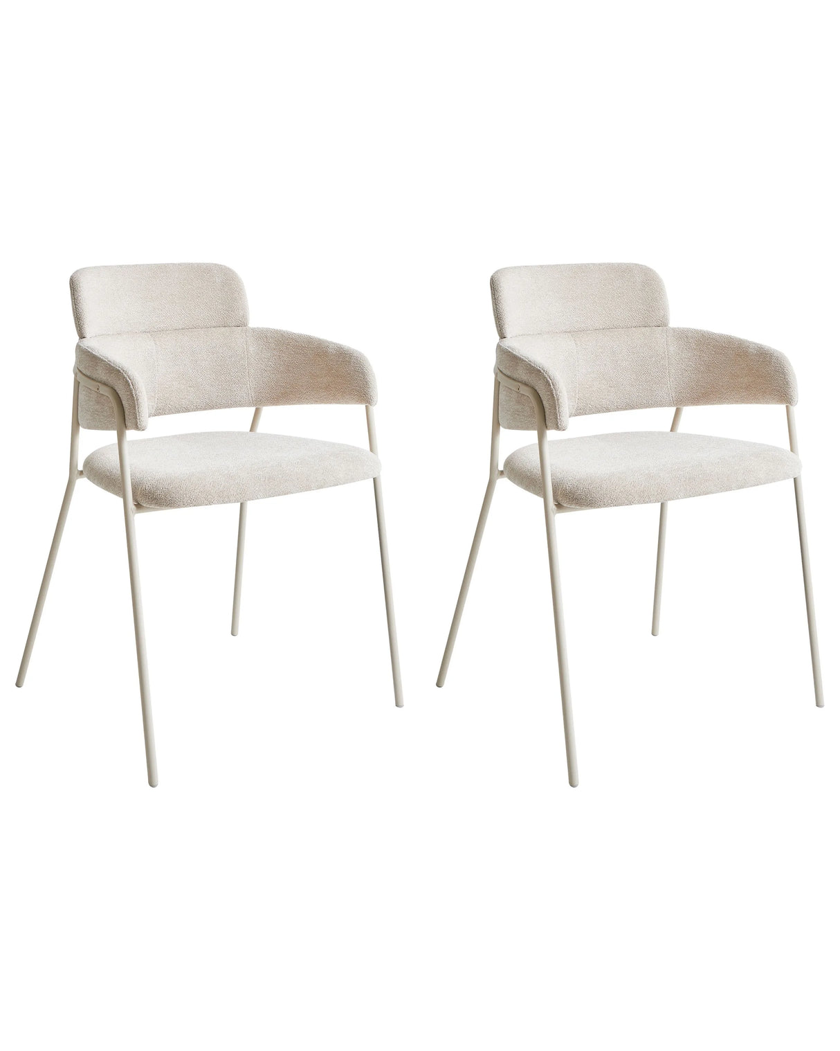 Set of 2 Dining Accent Chairs Light Beige Upholstery with Armrests Metal Base Modern Design Beliani