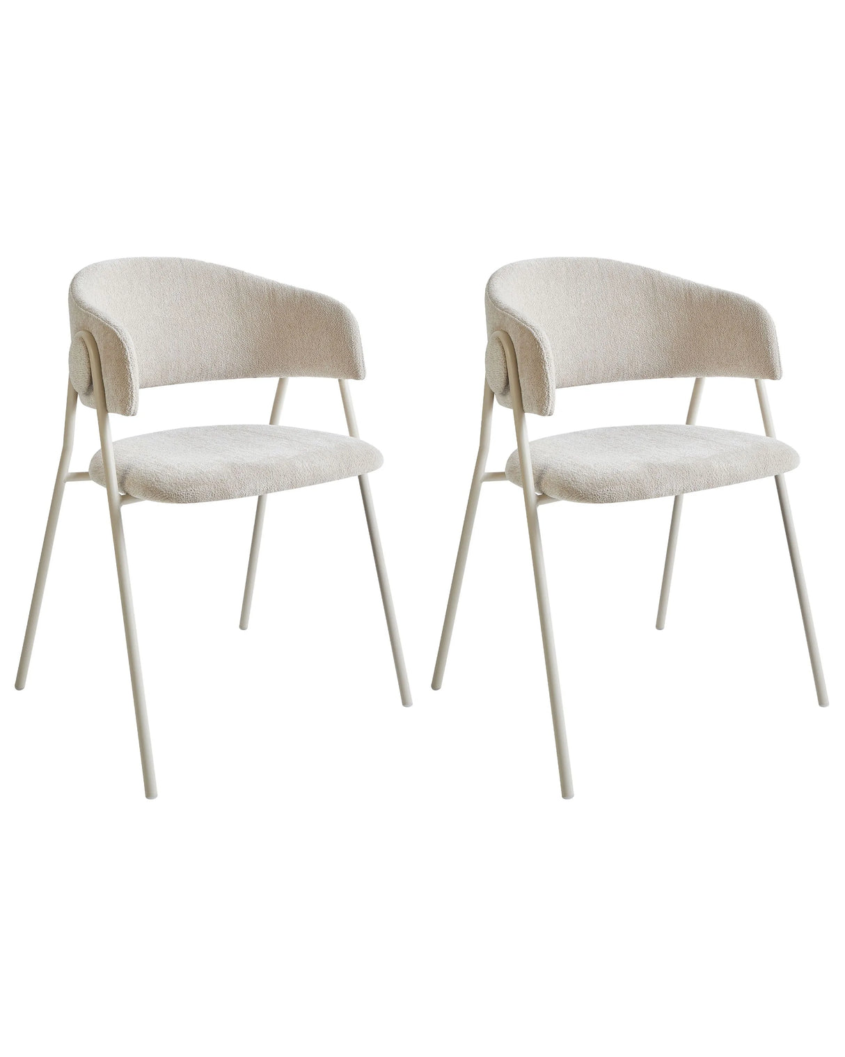 Set of 2 Dining Accent Chairs Light Beige Upholstery with Armrests Metal Base Modern Design Beliani