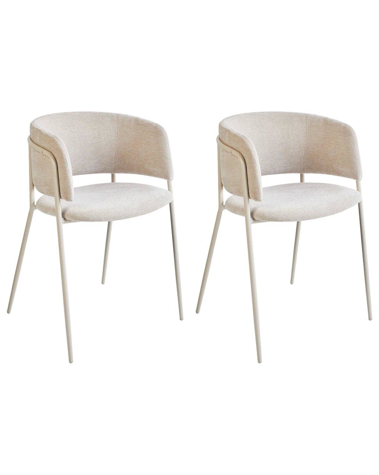Set of 2 Dining Accent Chairs Light Beige Upholstery with Armrests Metal Base Modern Design Beliani