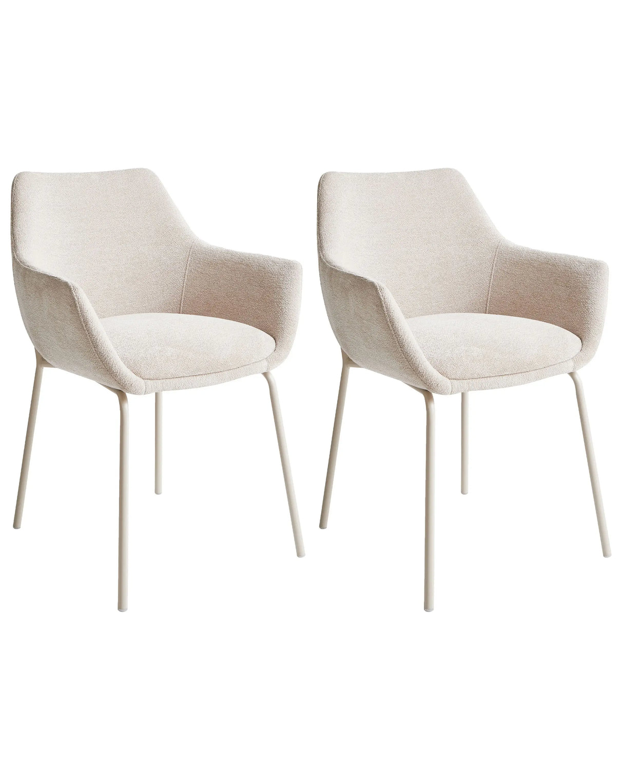Set of 2 Dining Accent Chairs Light Beige Upholstery with Armrests Metal Base Modern Design Beliani