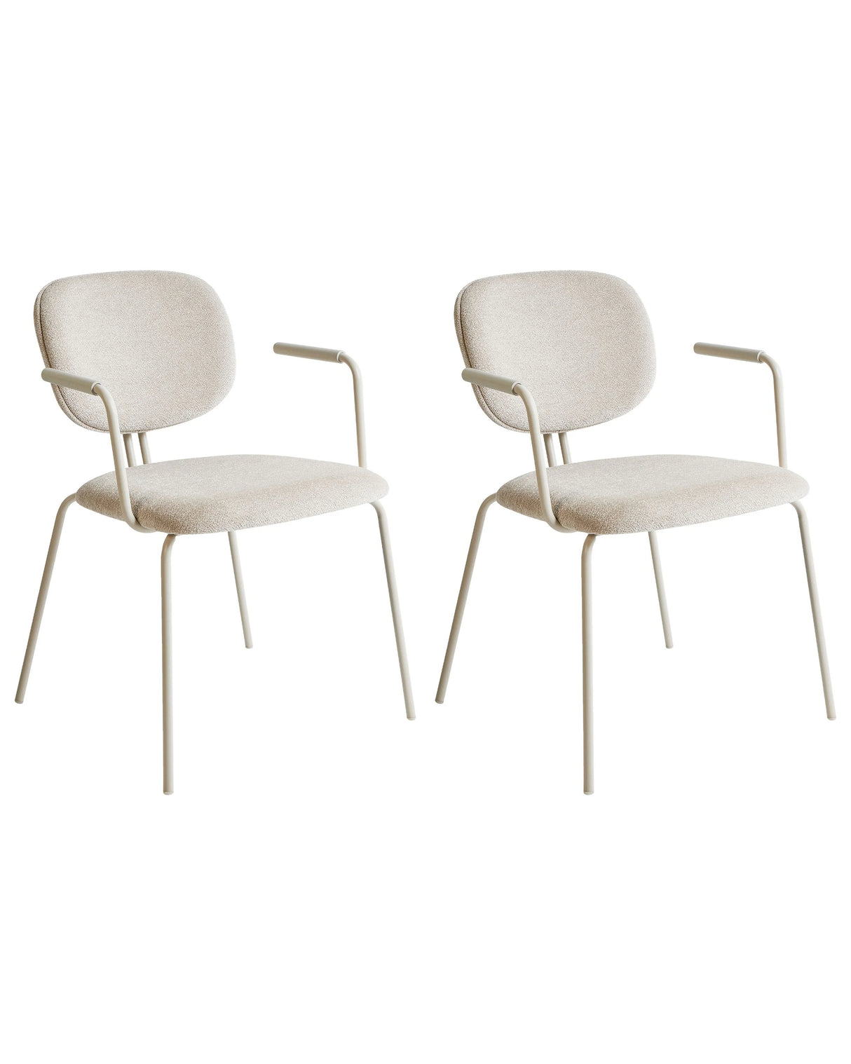 Set of 2 Dining Accent Chairs Light Beige Upholstery with Armrests Metal Base Modern Design Beliani