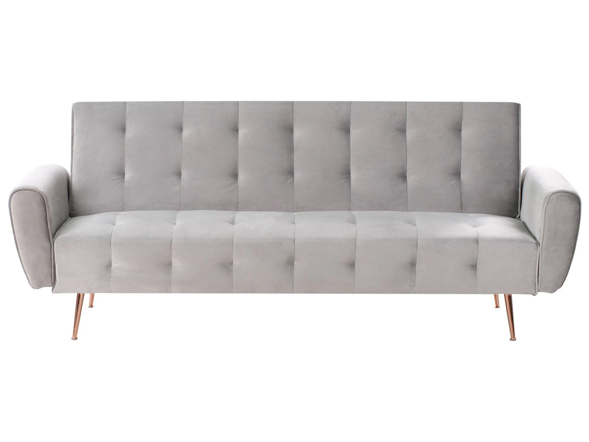 Sofa Bed Light Grey Velvet 3-Seater Sleeper Couch with Side Pocket Metal Legs Upholstered Back Tufted Modern Beliani