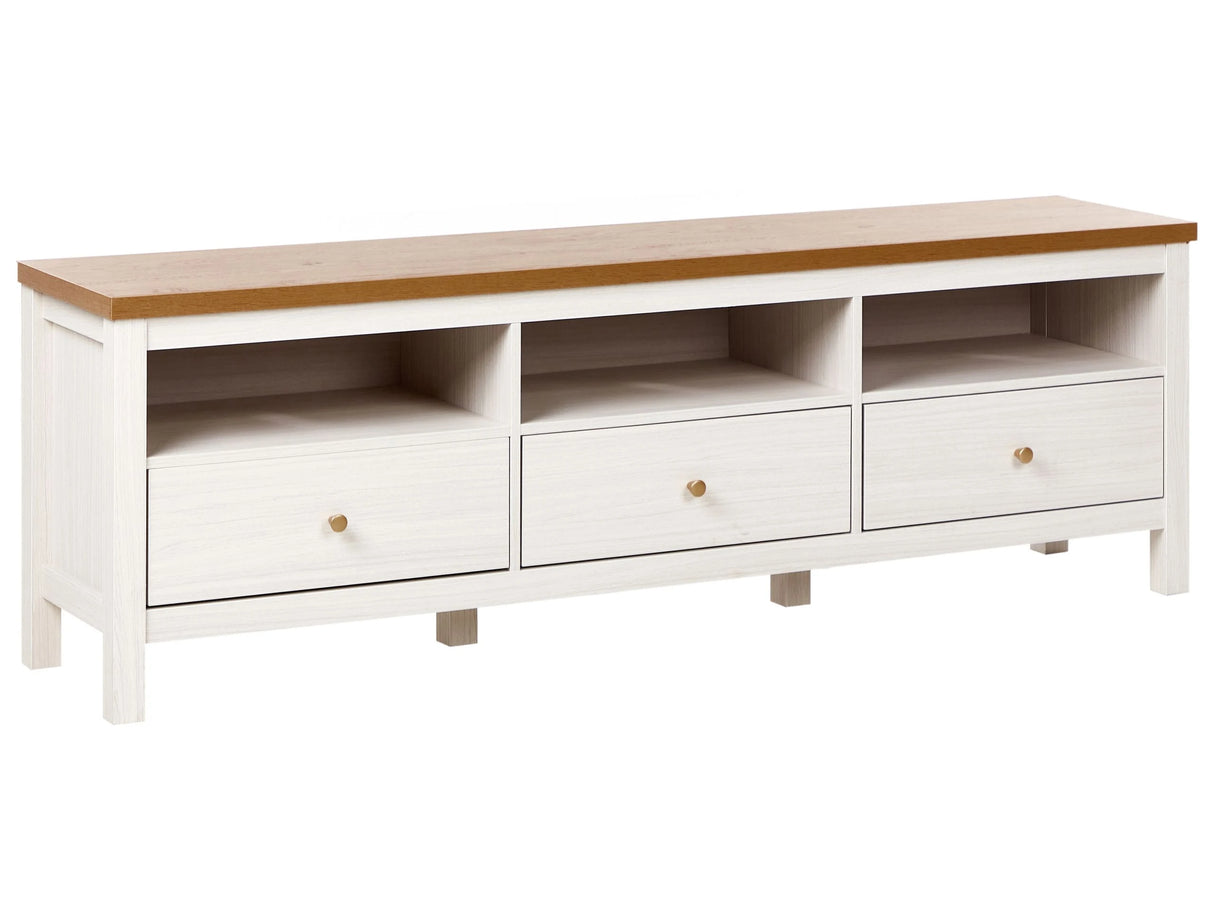 TV Stand White Particle Board 3 Drawers Storage Living Room Furniture Beliani