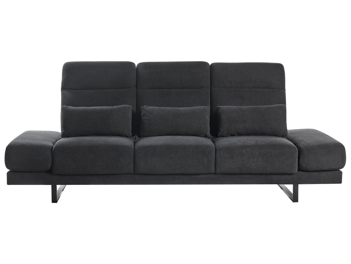 3 Seater Sofa Black Polyester Upholstery Steel Legs Adjustable Armrests and Backrest Living Room Furniture Beliani