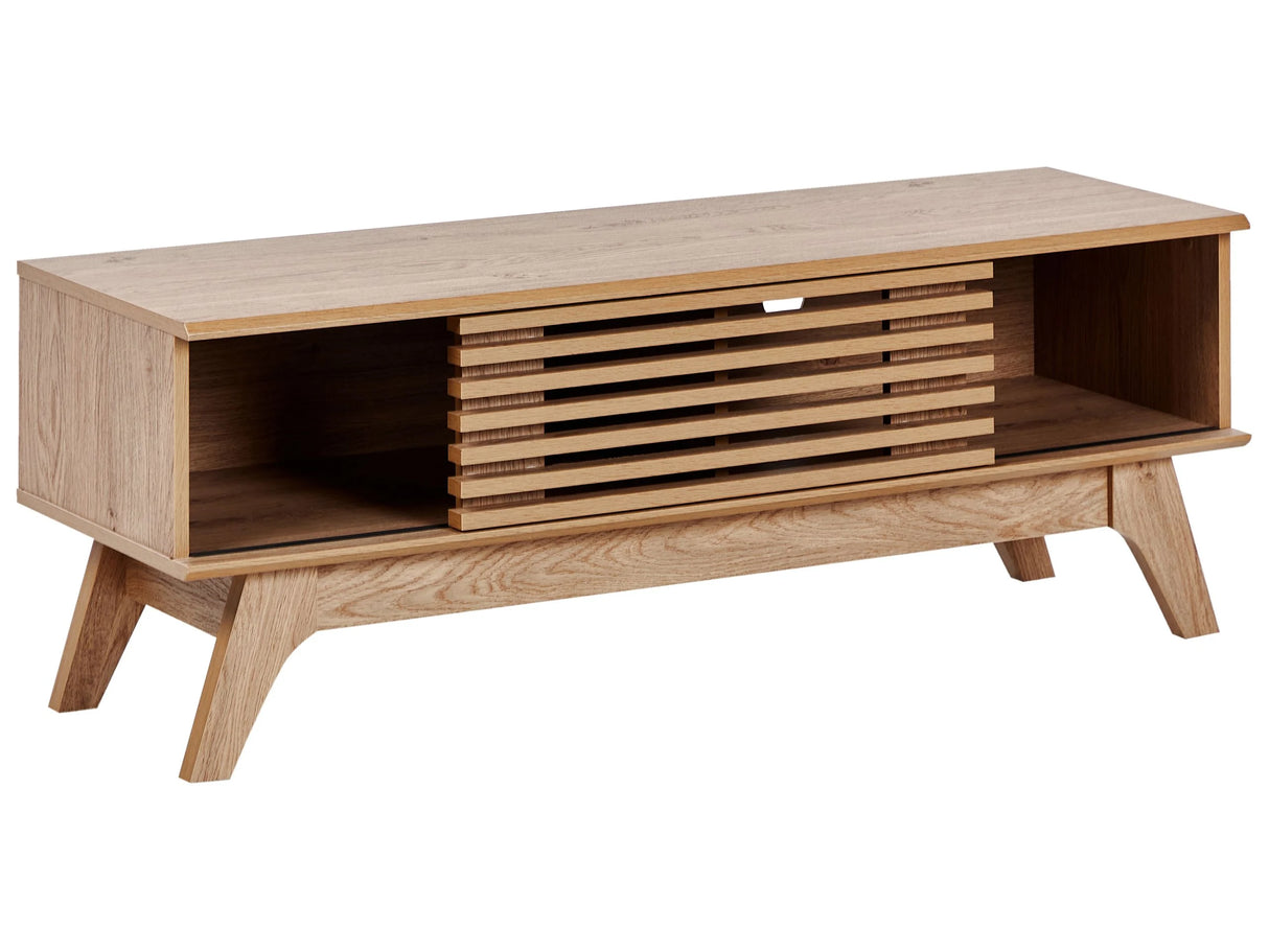 TV Stand Brown Particle Board Storage Shelf Sideboard Cable Management Modern Beliani