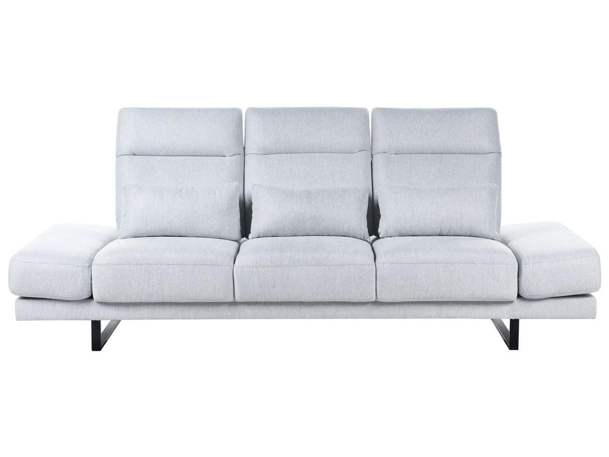 3 Seater Sofa Light Grey Polyester Upholstery Steel Legs Adjustable Armrests and Backrest Living Room Furniture Beliani