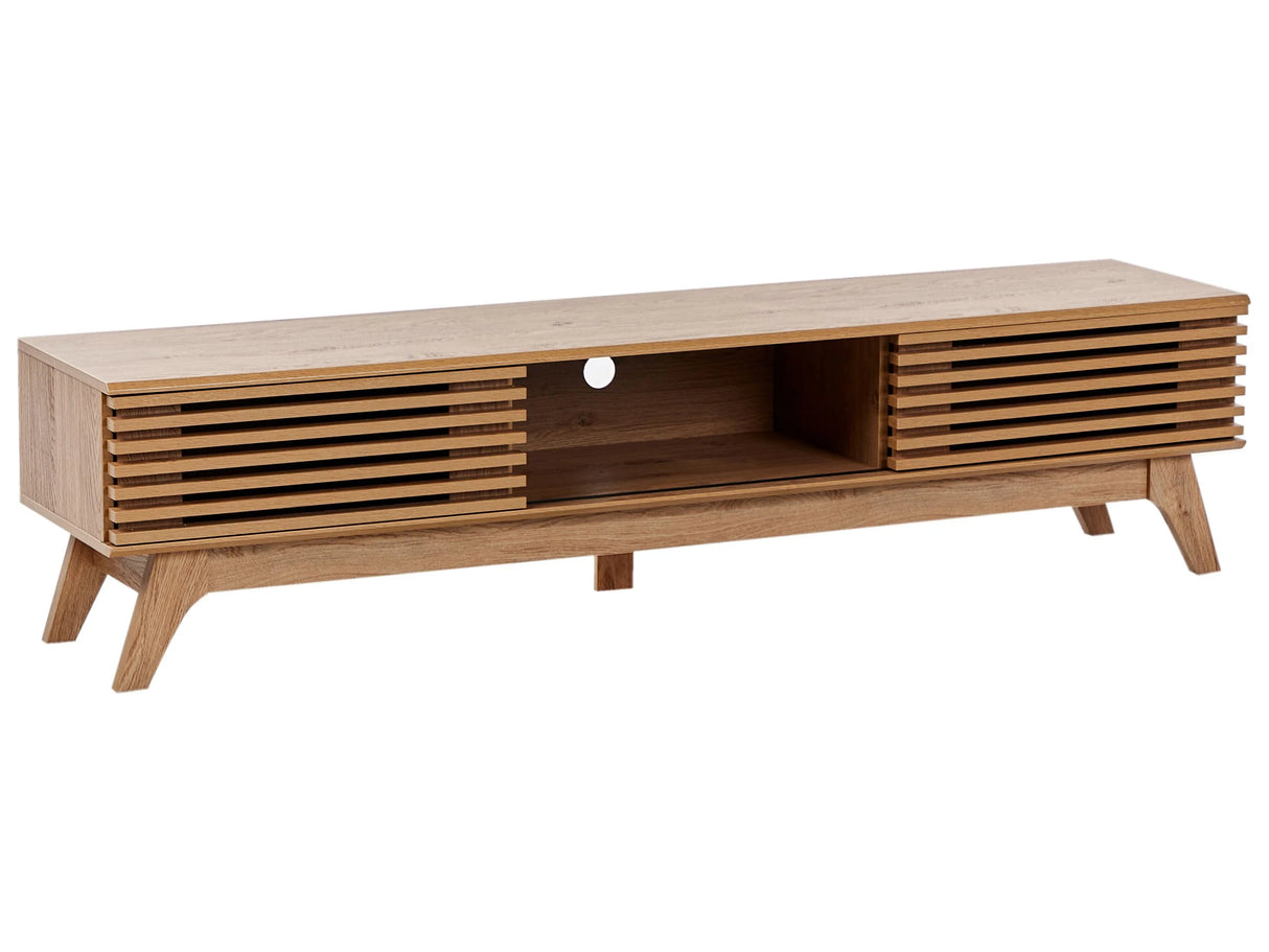 TV Stand Brown Particle Board 180 x 40 cm Storage Shelf Sideboard Cable Management Modern Beliani