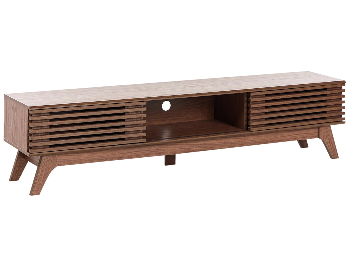 TV Stand Dark Brown Particle Board 180 x 40 cm Storage Shelf Sideboard Cable Management Modern Beliani