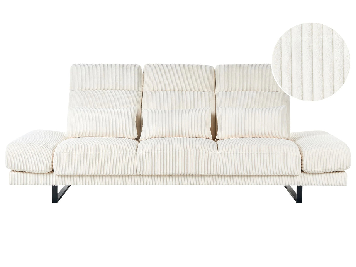 3 Seater Sofa Light Beige Corduroy Jumbo Cord Upholstery Steel Legs Adjustable Armrests and Backrest Living Room Furniture Beliani
