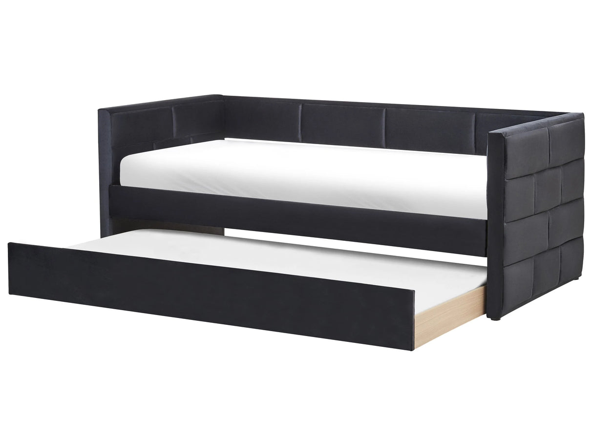 Trundle Bed Frame Black Velvet EU Velvet Single Size 3ft Slatted Frame Tufted Glam Beliani
