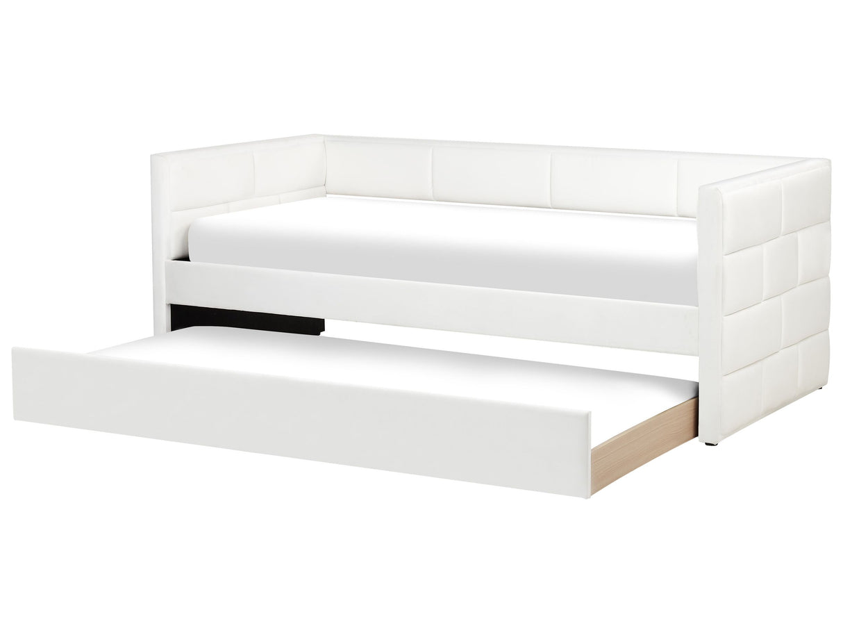 Trundle Bed Frame Off-White Velvet EU Velvet Single Size 3ft Slatted Frame Tufted Glam Beliani