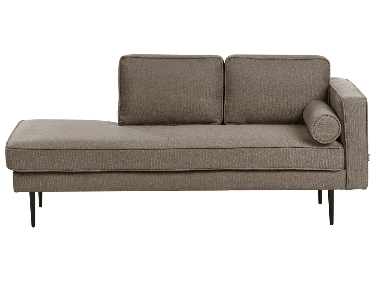 Right Hand Chaise Lounge Brown Fabric Black Legs with Bolster Cushion Mid-Century Modern Style Settee Beliani