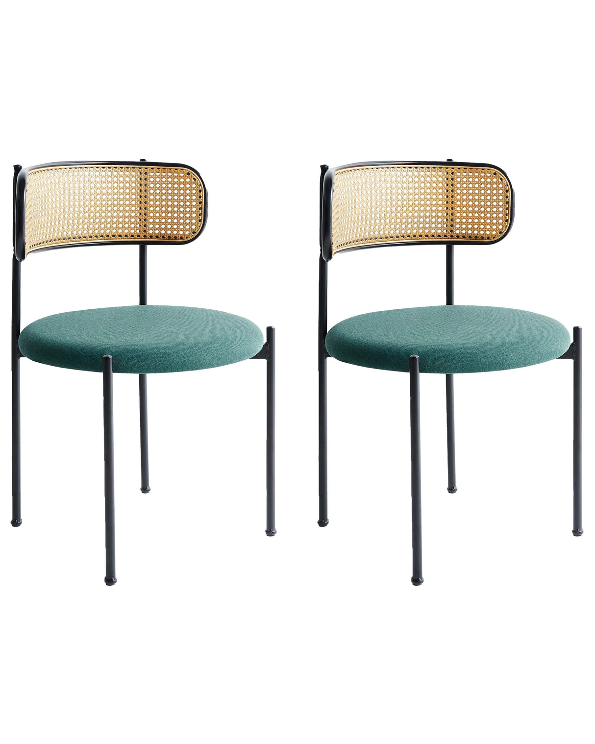 Set of 2 Accent Dining Chairs Metal Black Frame Green Fabric Seat Viennese Braid Backrest Retro Seating Beliani